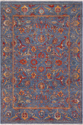 handmade Traditional Kafkaz Blue Rust Hand Knotted RECTANGLE WOOL&SILK area rug 9 x 12